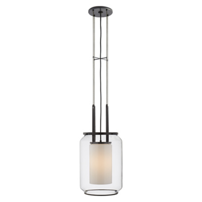 Upton Large Hanging Lantern in Bronze with Clear and White Glass